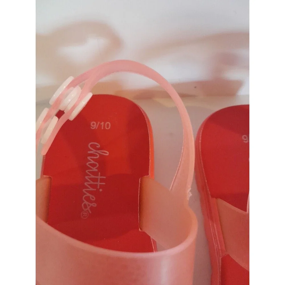 Chatties Toddlers Strawberry 9/10 Pink/ Red Sandals Strawberry Front Open Toe